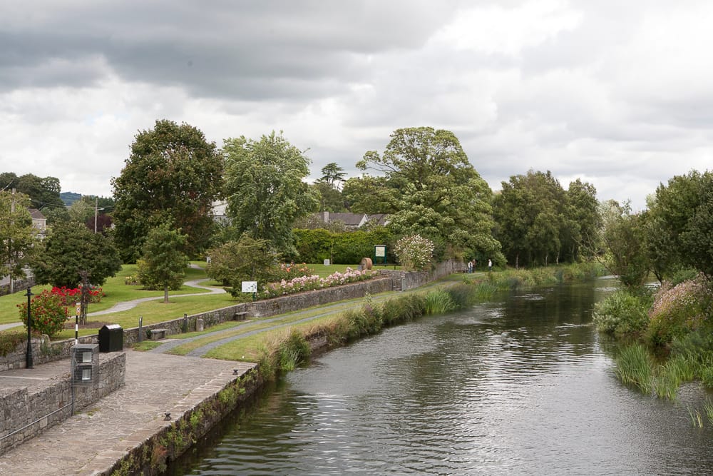 Leighlinbridge Village showing the Garden of Remembrance and the Barrow Way long distance walking route